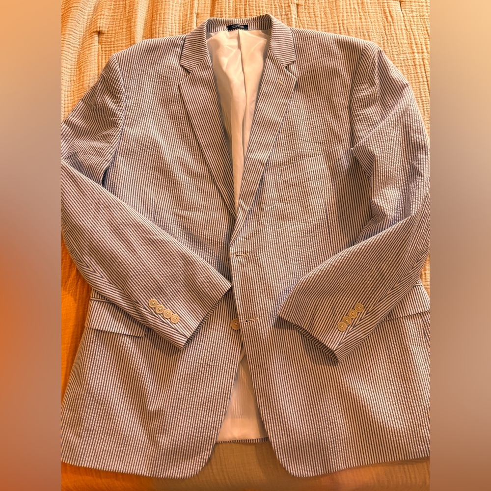 Men’s 48R Searsucker Blue Stripe Lightweight Sports Coat Blazer